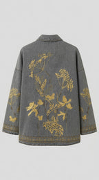 Light grey gold embroidered denim jacket