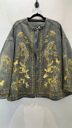 Light grey gold embroidered denim jacket