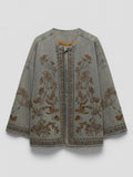 Light grey brown embroidered denim jacket