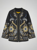Black floral embroidered denim jacket