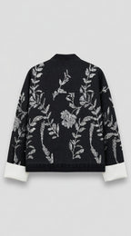 Black silver sequin embroidered denim jacket