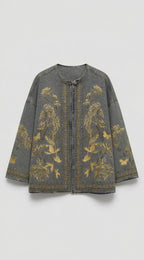 Light grey gold embroidered denim jacket