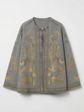 Light grey gold embroidered denim jacket