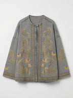 Light grey gold embroidered denim jacket